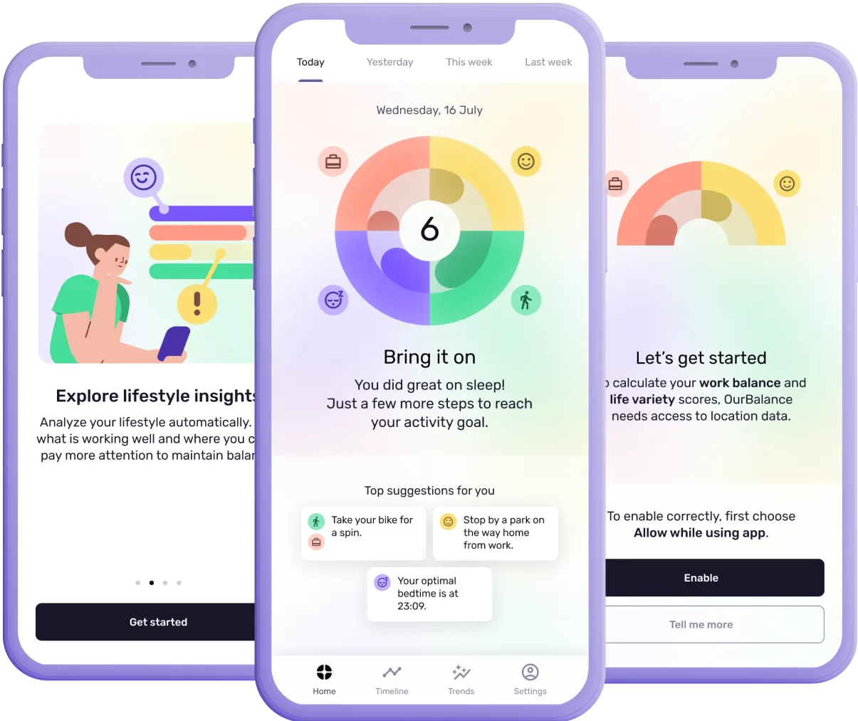 Mockup images showing designs related to the OurBalance project