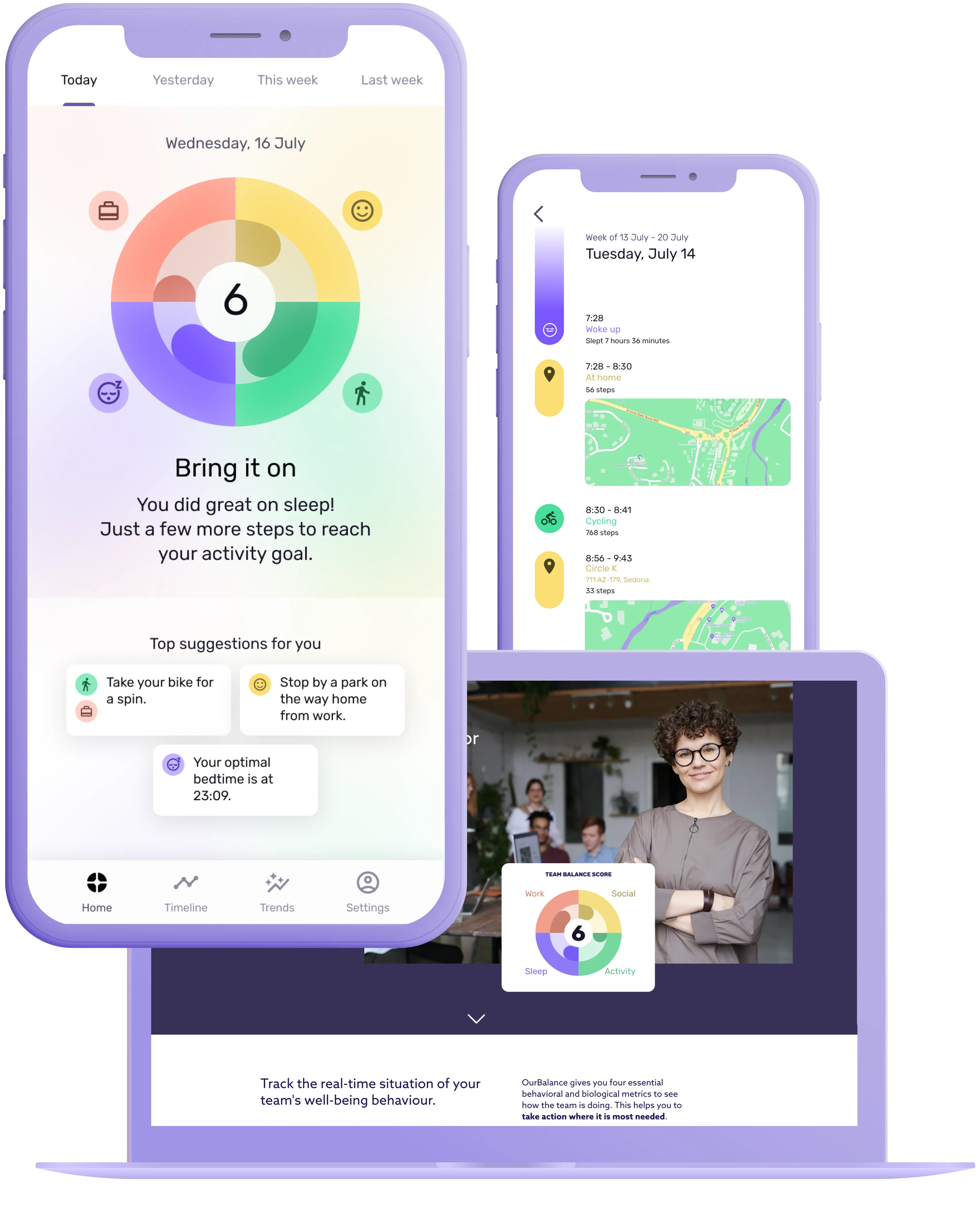 Mockup images showing designs related to the OurBalance project