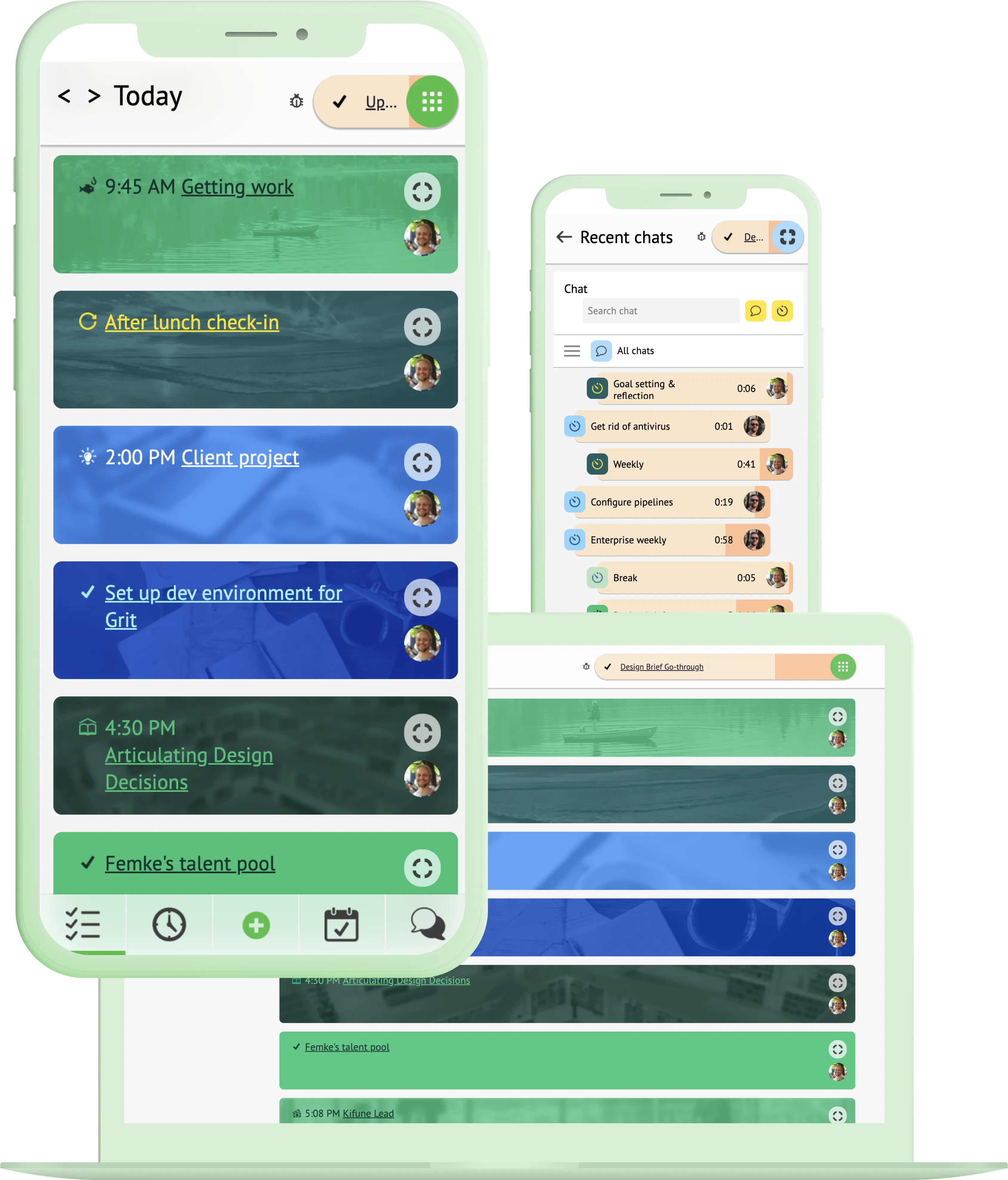 Mockup images showing designs related to the Focus / Timespace project