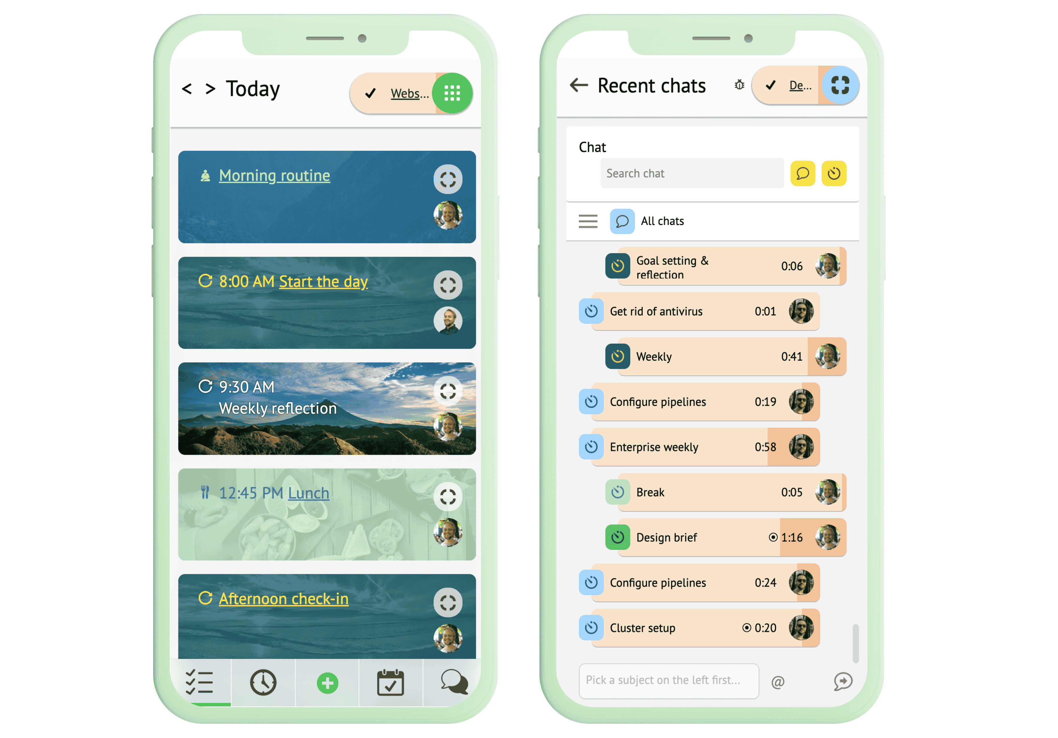 Mockup images showing designs related to the Focus / Timespace project
