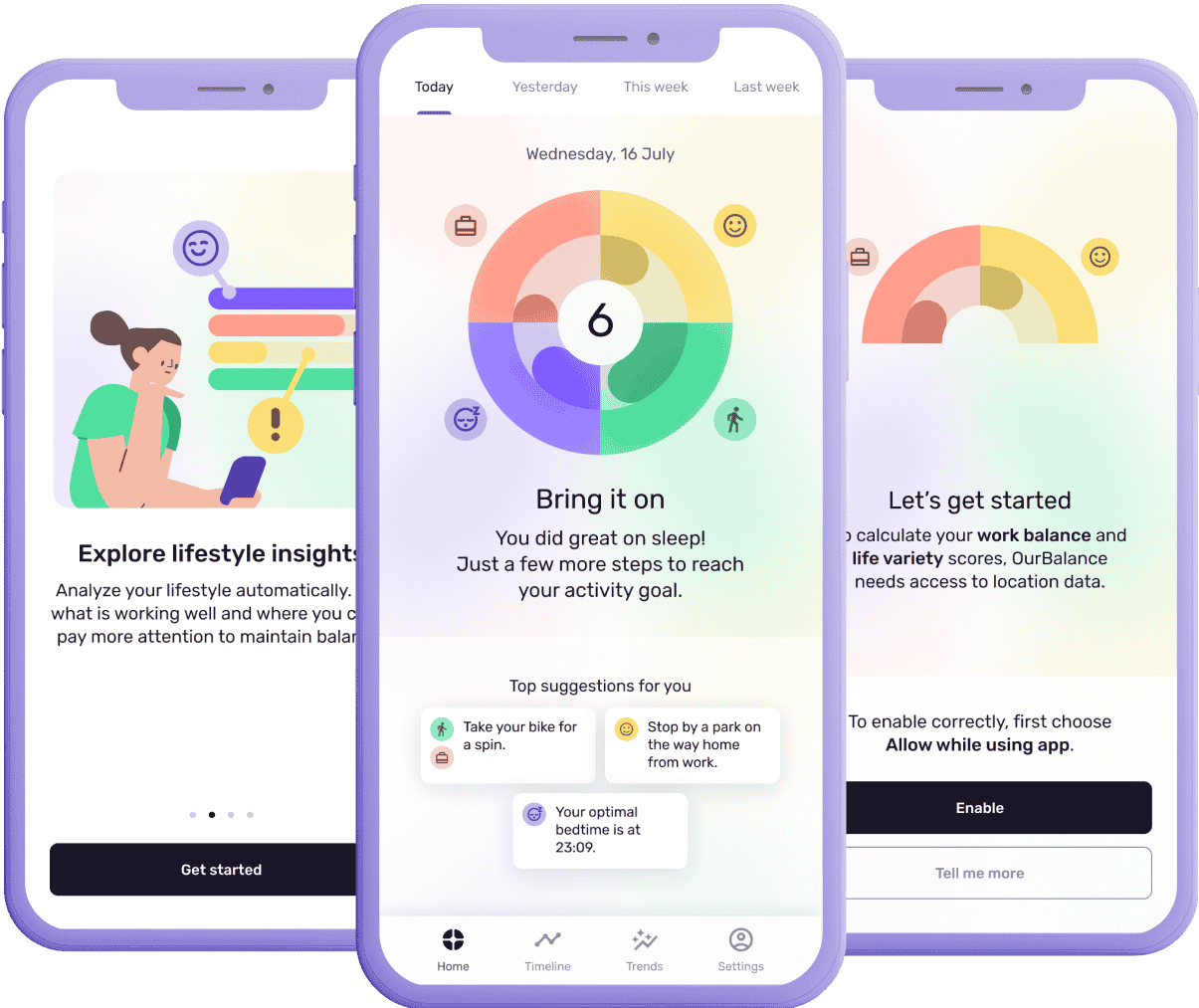 Mockup images showing designs related to the OurBalance project